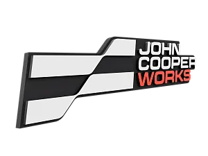JOHN COOPER WORKS Logo, E2, white & red, illuminated