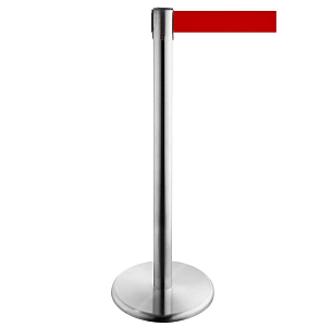 Retractable barrier post stainless steel with red tape 50mm