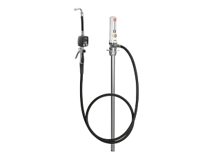 Oil pump set with pressure hose and nozzle with electronic manual flow meter