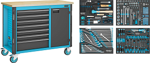 Mobile work bench with 7 drawers and 230 tools
