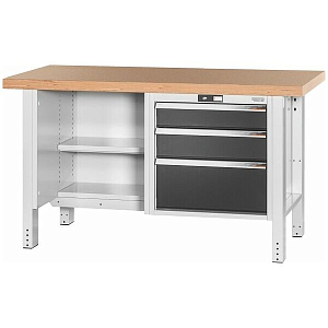 Workbench, left side open, right side 3 drawers, Beech marine ply worktop,<br />
20×20G, Worktop length: 1500 mm Workbench, left side open, right side 3 drawers, Beech marine ply worktop,<br />
20×20G, Worktop length: 1500 mm